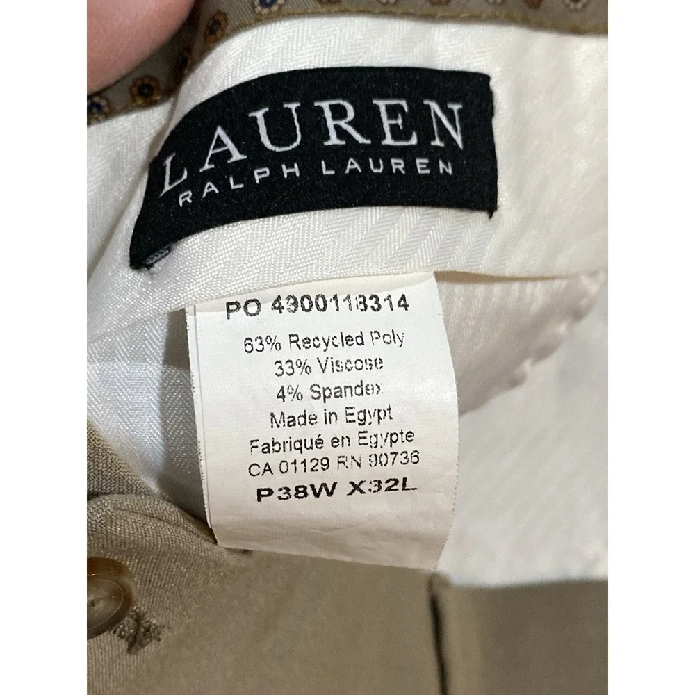 Lauren Ralph Lauren‎ Mens Tan 38x32 Dress Pants Trouser Recyled Material Viscose